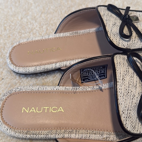 Nautica Cream and Black Mules with Bow Detail - Picture 3 of 5